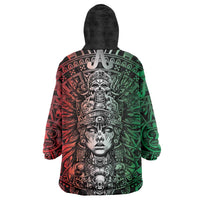 Mexico Aztec Warrior Goddess Wearable Blanket Hoodie Aztec Skull Tribal Calender Tricolor Spirit - Wonder Print Shop
