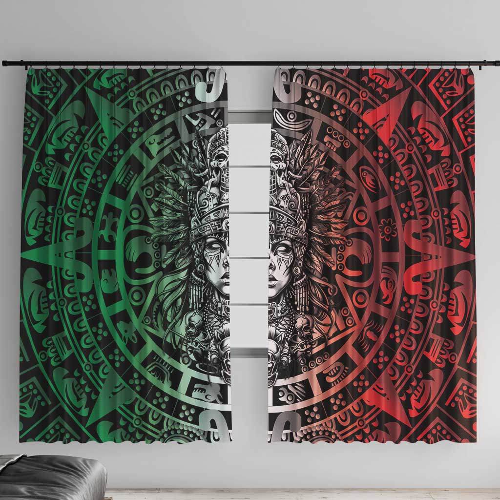Mexico Aztec Warrior Goddess Window Curtain Aztec Skull Tribal Calender Tricolor Spirit - Wonder Print Shop