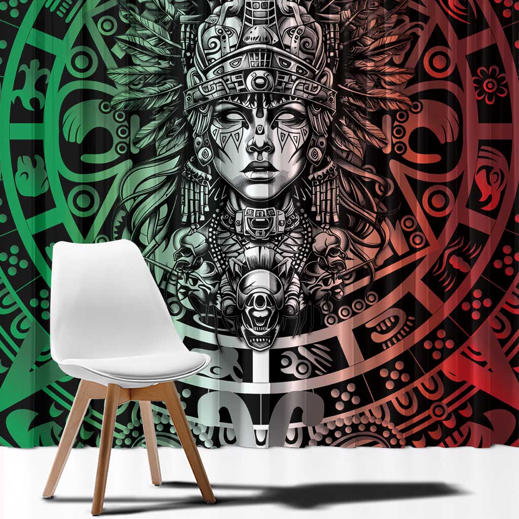 Mexico Aztec Warrior Goddess Window Curtain Aztec Skull Tribal Calender Tricolor Spirit - Wonder Print Shop