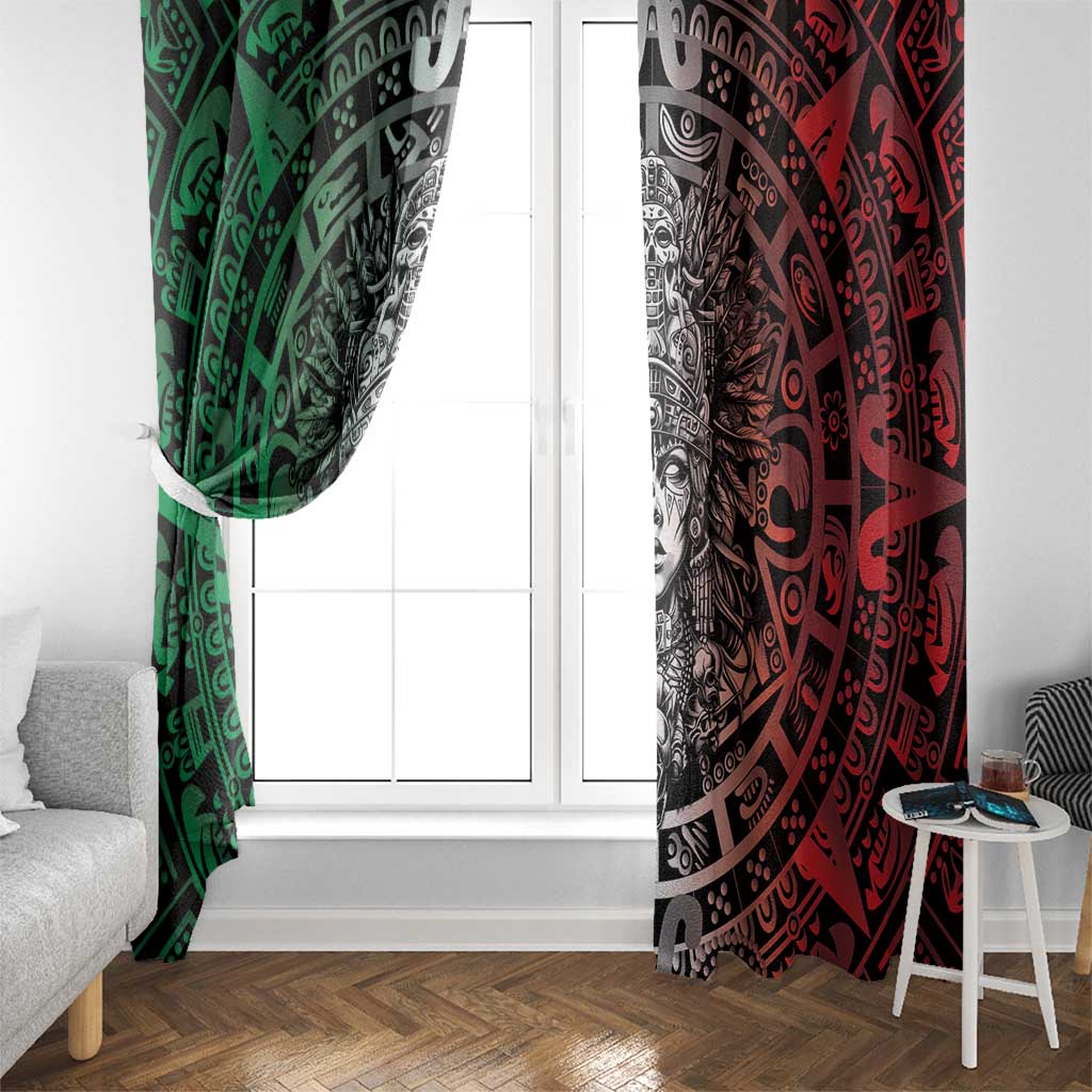 Mexico Aztec Warrior Goddess Window Curtain Aztec Skull Tribal Calender Tricolor Spirit - Wonder Print Shop