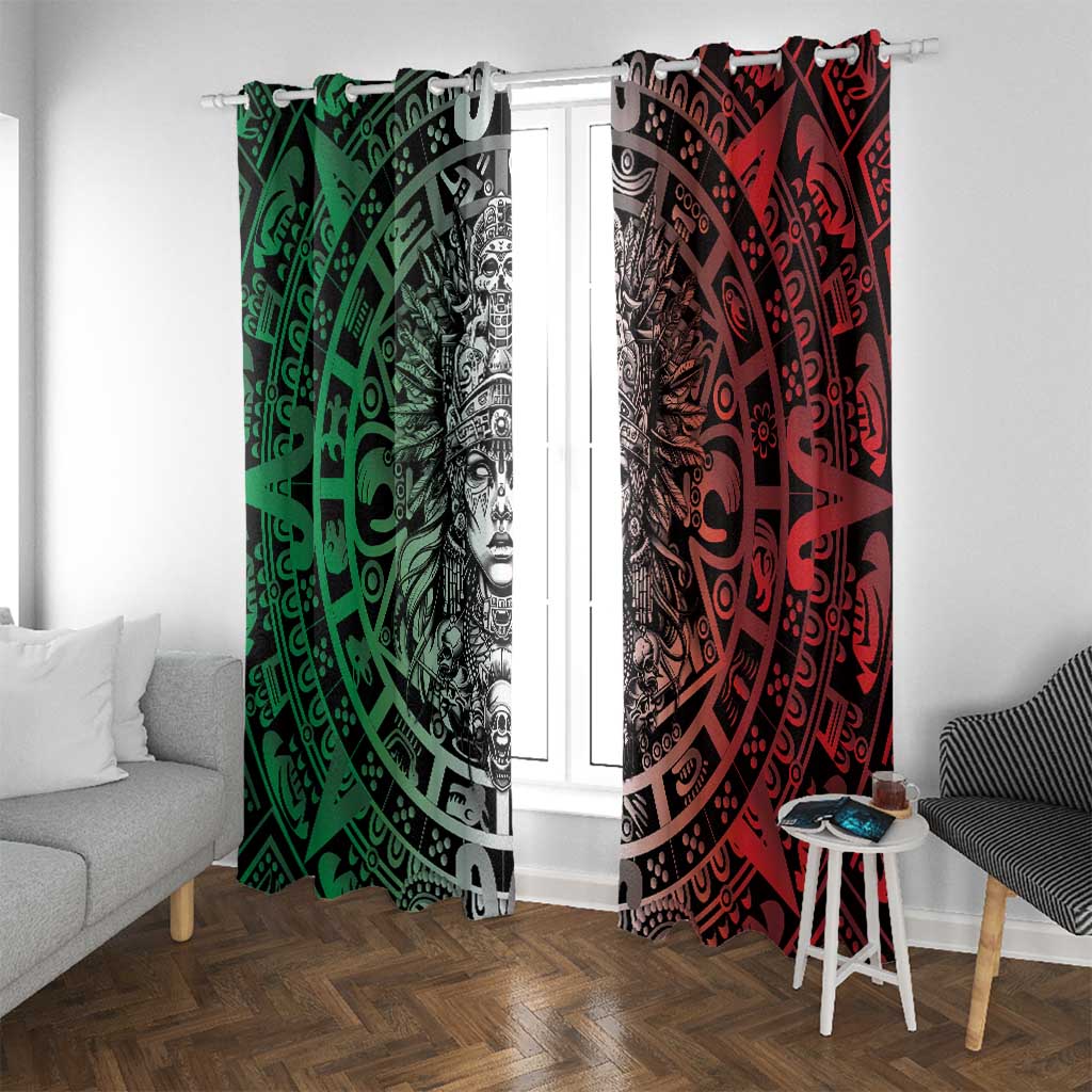 Mexico Aztec Warrior Goddess Window Curtain Aztec Skull Tribal Calender Tricolor Spirit - Wonder Print Shop