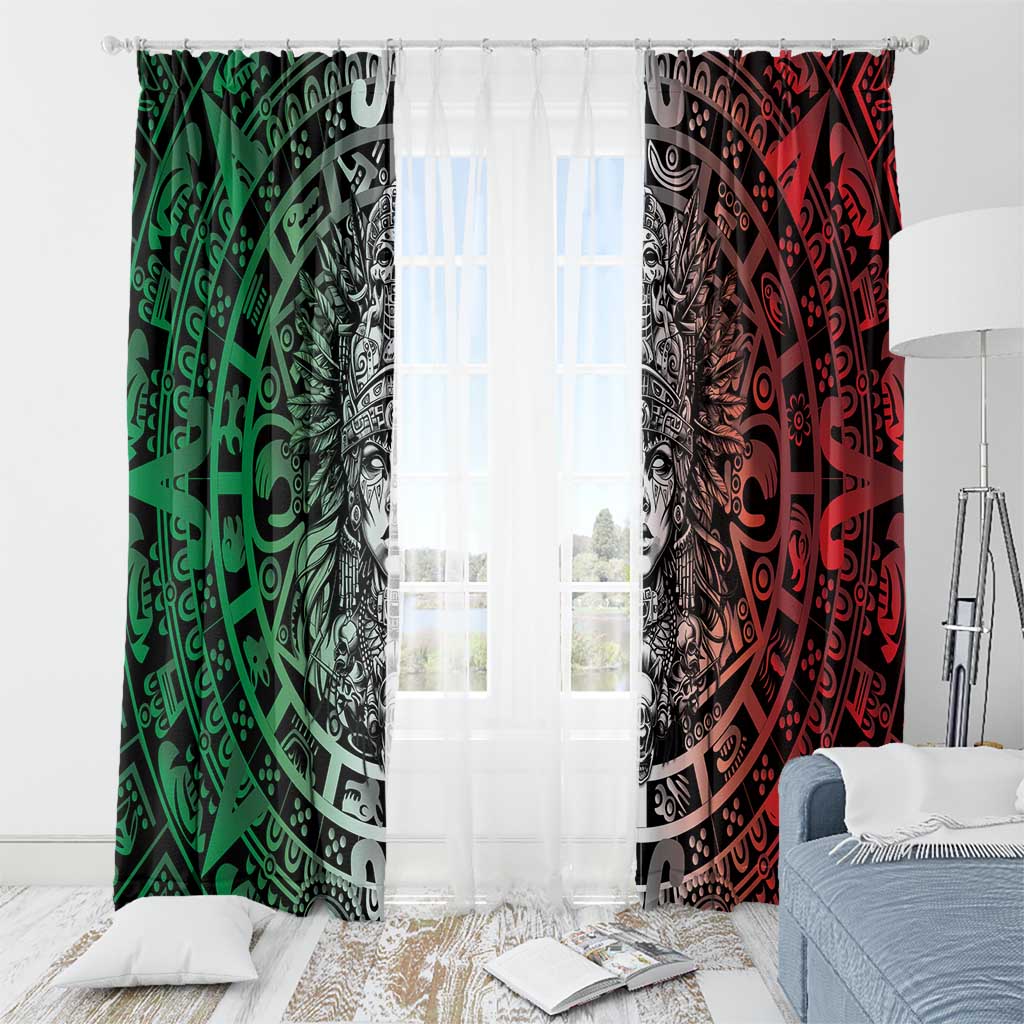 Mexico Aztec Warrior Goddess Window Curtain Aztec Skull Tribal Calender Tricolor Spirit - Wonder Print Shop