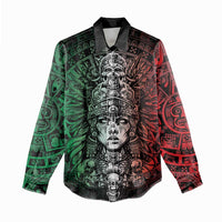 Mexico Aztec Warrior Goddess Women Casual Shirt Aztec Skull Tribal Calender Tricolor Spirit - Wonder Print Shop