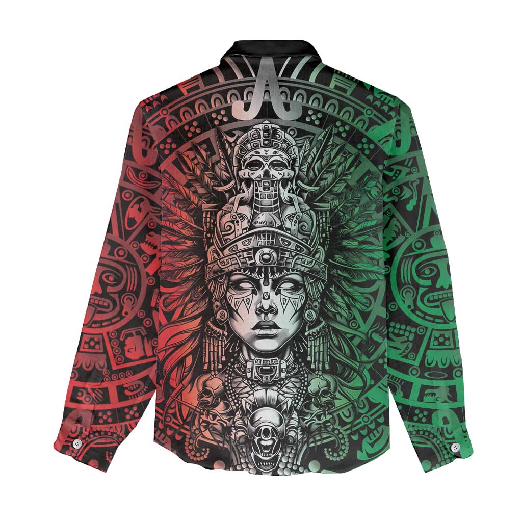 Mexico Aztec Warrior Goddess Women Casual Shirt Aztec Skull Tribal Calender Tricolor Spirit - Wonder Print Shop
