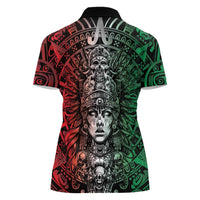 Mexico Aztec Warrior Goddess Women Polo Shirt Aztec Skull Tribal Calender Tricolor Spirit - Wonder Print Shop