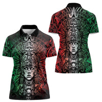 Mexico Aztec Warrior Goddess Women Polo Shirt Aztec Skull Tribal Calender Tricolor Spirit - Wonder Print Shop