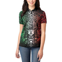 Mexico Aztec Warrior Goddess Women Polo Shirt Aztec Skull Tribal Calender Tricolor Spirit - Wonder Print Shop