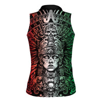 Mexico Aztec Warrior Goddess Women Sleeveless Polo Shirt Aztec Skull Tribal Calender Tricolor Spirit - Wonder Print Shop