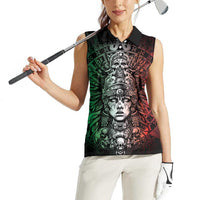 Mexico Aztec Warrior Goddess Women Sleeveless Polo Shirt Aztec Skull Tribal Calender Tricolor Spirit - Wonder Print Shop