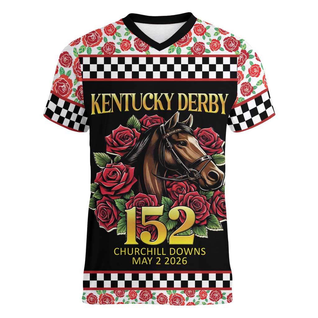 Kentucky Horse Racing 152nd Women V-Neck T-Shirt Run for the Roses May 2026