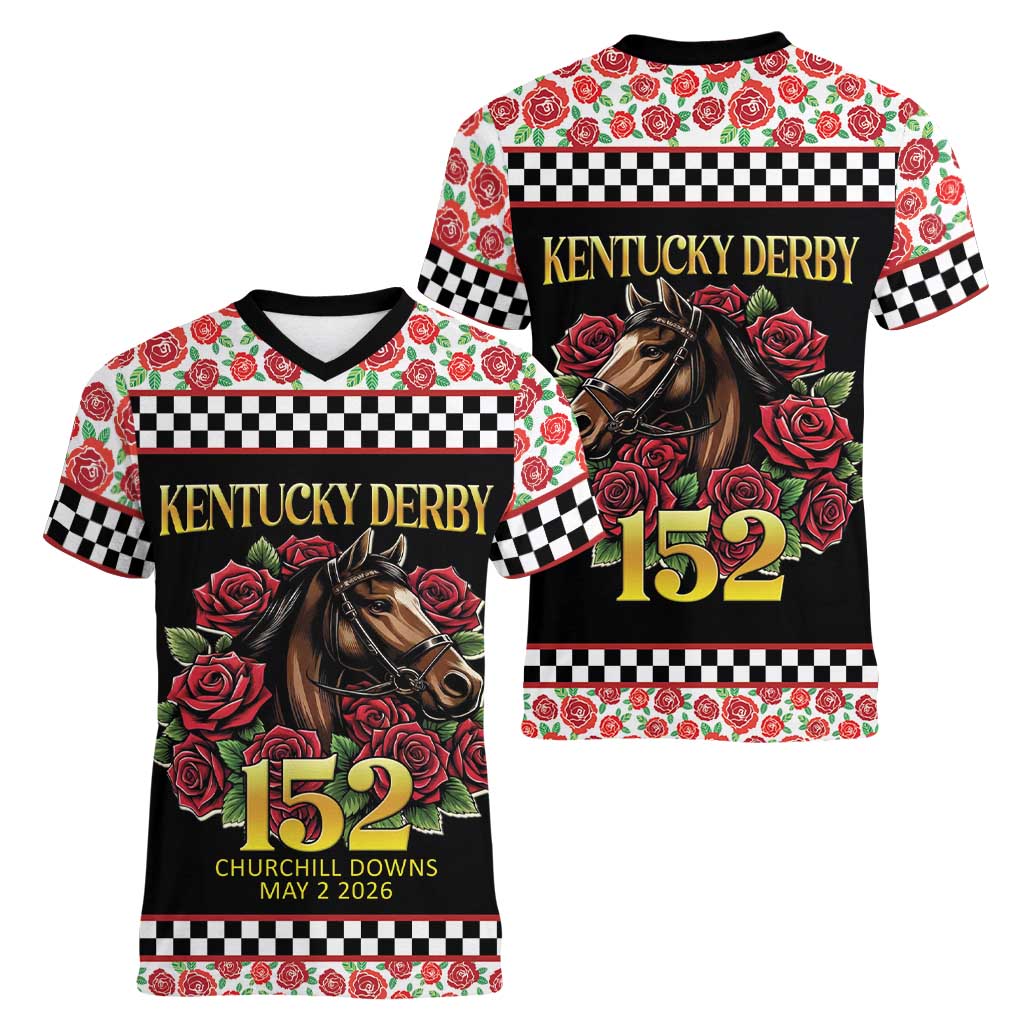 Kentucky Horse Racing 152nd Women V-Neck T-Shirt Run for the Roses May 2026