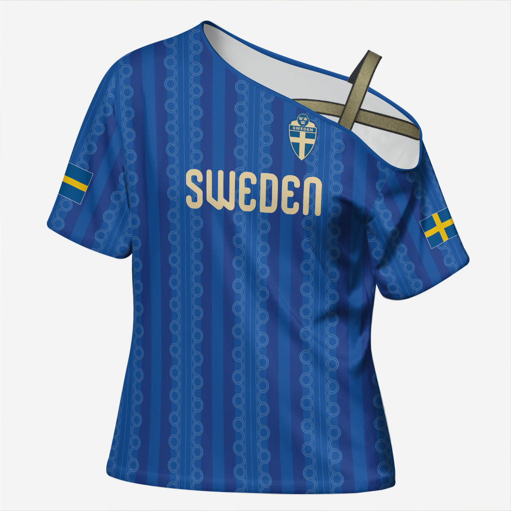 Custom World Football 2026 Sweden Cross Shoulder Shirt Swedish The Blue and Yellow Champions