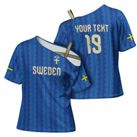 Custom World Football 2026 Sweden Cross Shoulder Shirt Swedish The Blue and Yellow Champions
