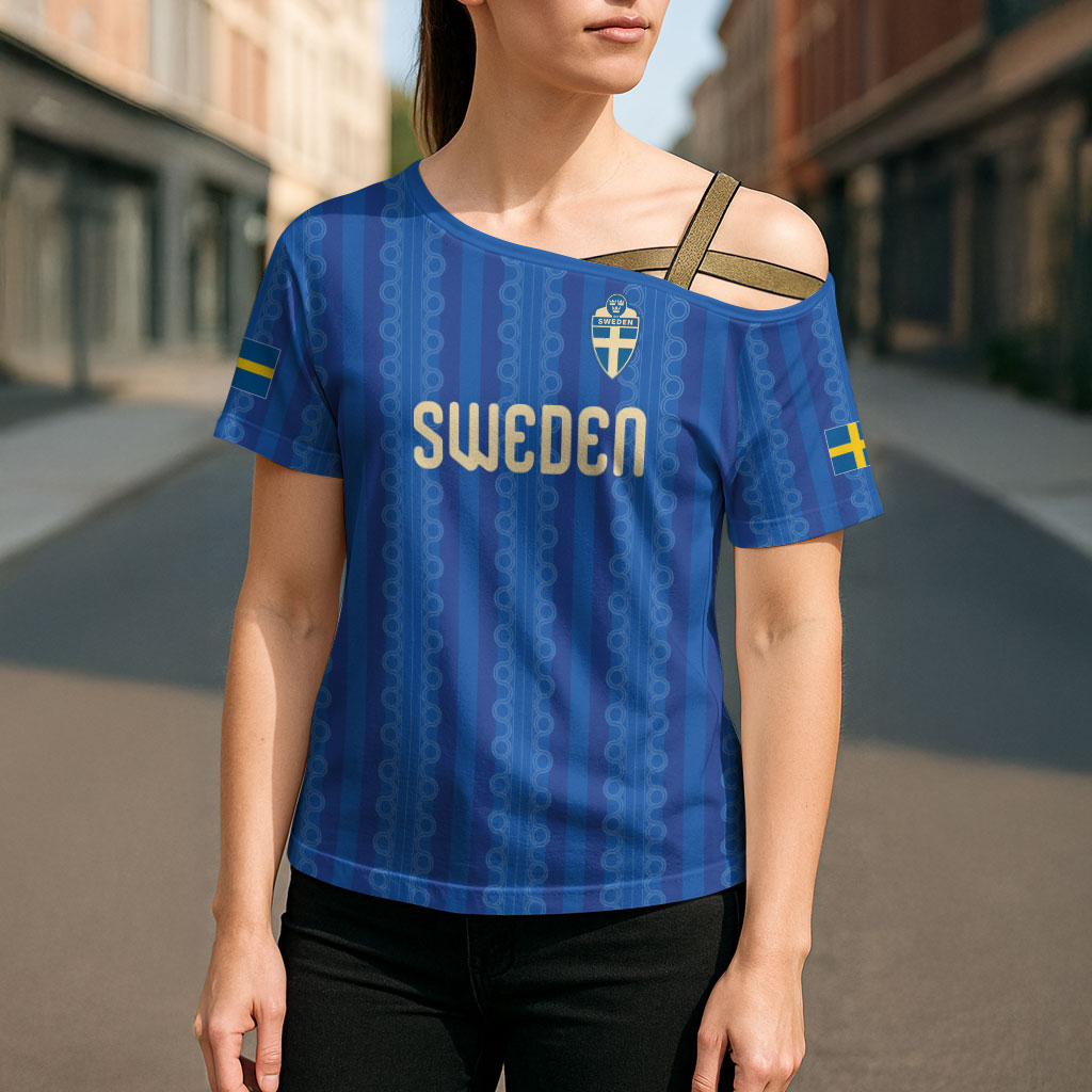Custom World Football 2026 Sweden Cross Shoulder Shirt Swedish The Blue and Yellow Champions
