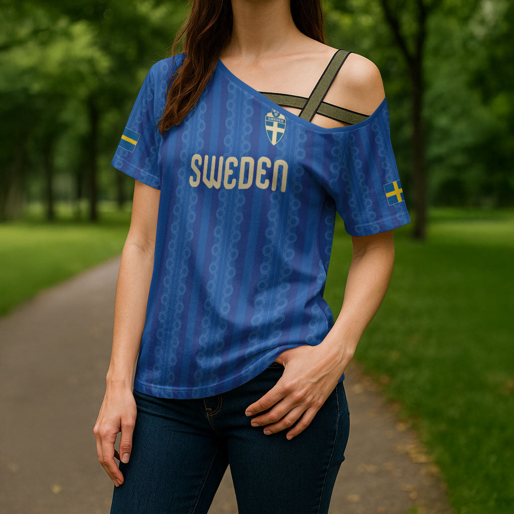 Custom World Football 2026 Sweden Cross Shoulder Shirt Swedish The Blue and Yellow Champions
