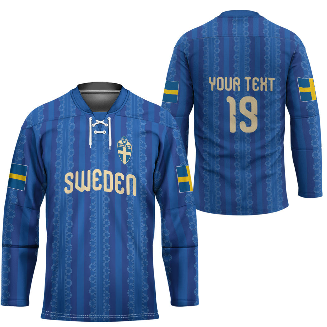 Custom World Football 2026 Sweden Hockey Jersey Swedish The Blue and Yellow Champions