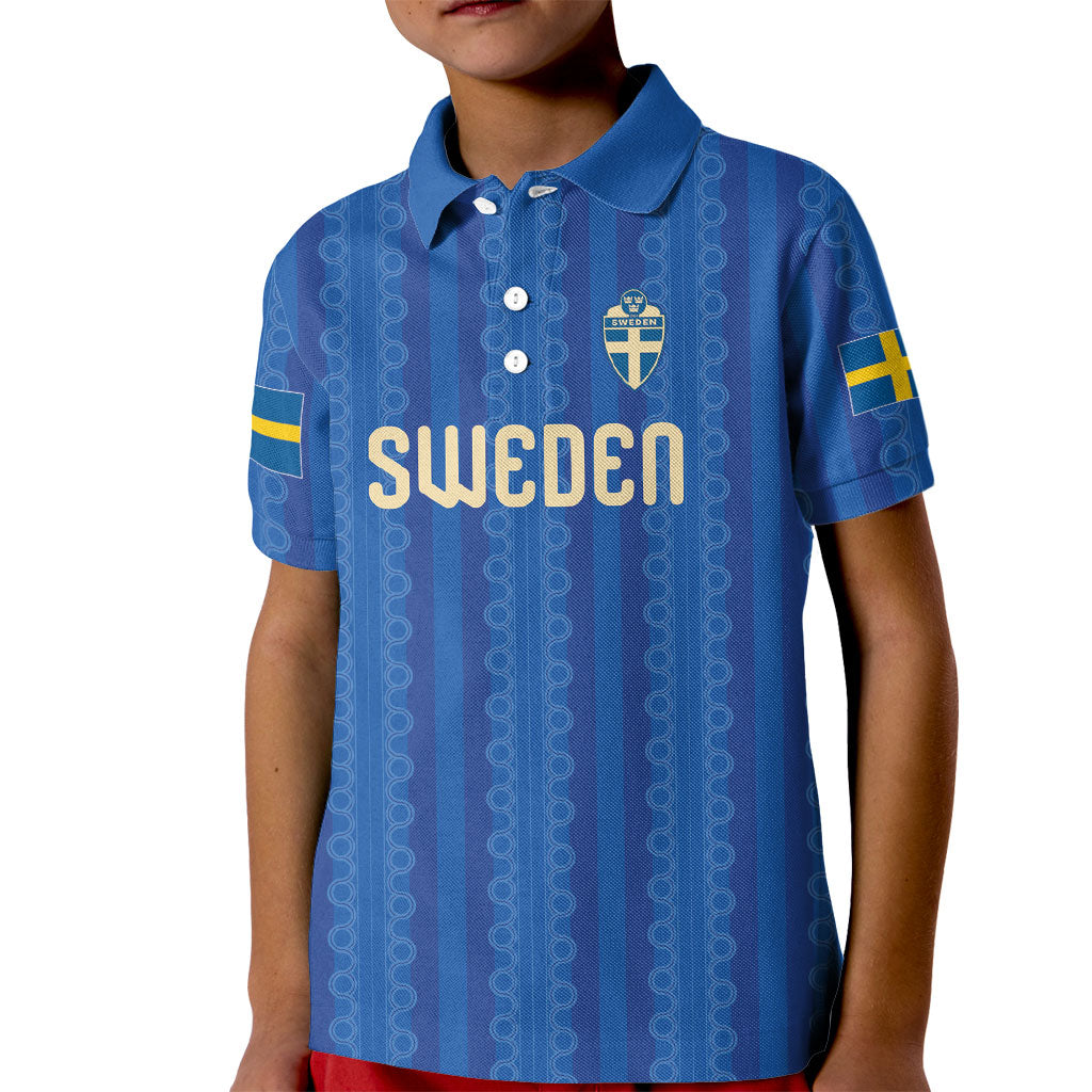 Custom World Football 2026 Sweden Kid Polo Shirt Swedish The Blue and Yellow Champions