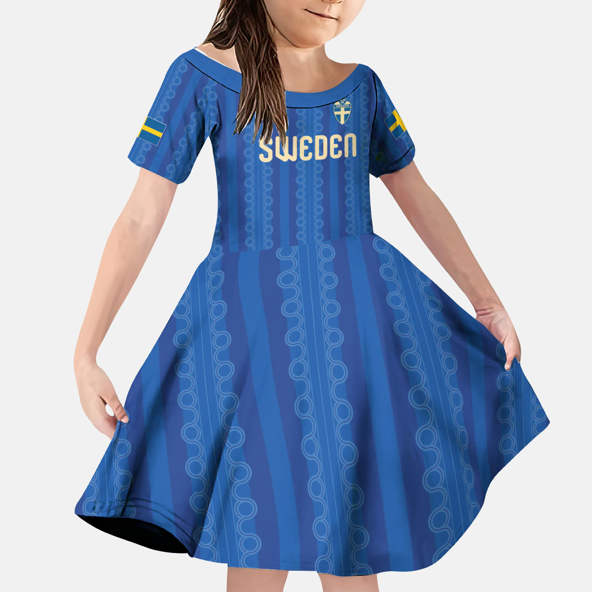 Custom World Football 2026 Sweden Kid Short Sleeve Dress Swedish The Blue and Yellow Champions