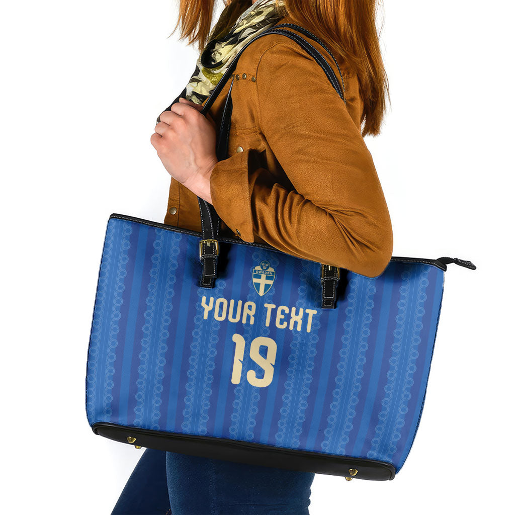 Custom World Football 2026 Sweden Leather Tote Bag Swedish The Blue and Yellow Champions