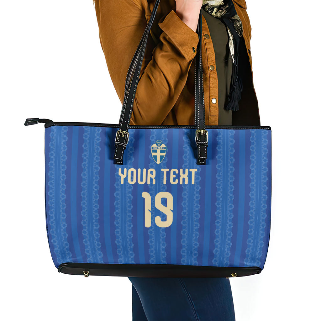 Custom World Football 2026 Sweden Leather Tote Bag Swedish The Blue and Yellow Champions