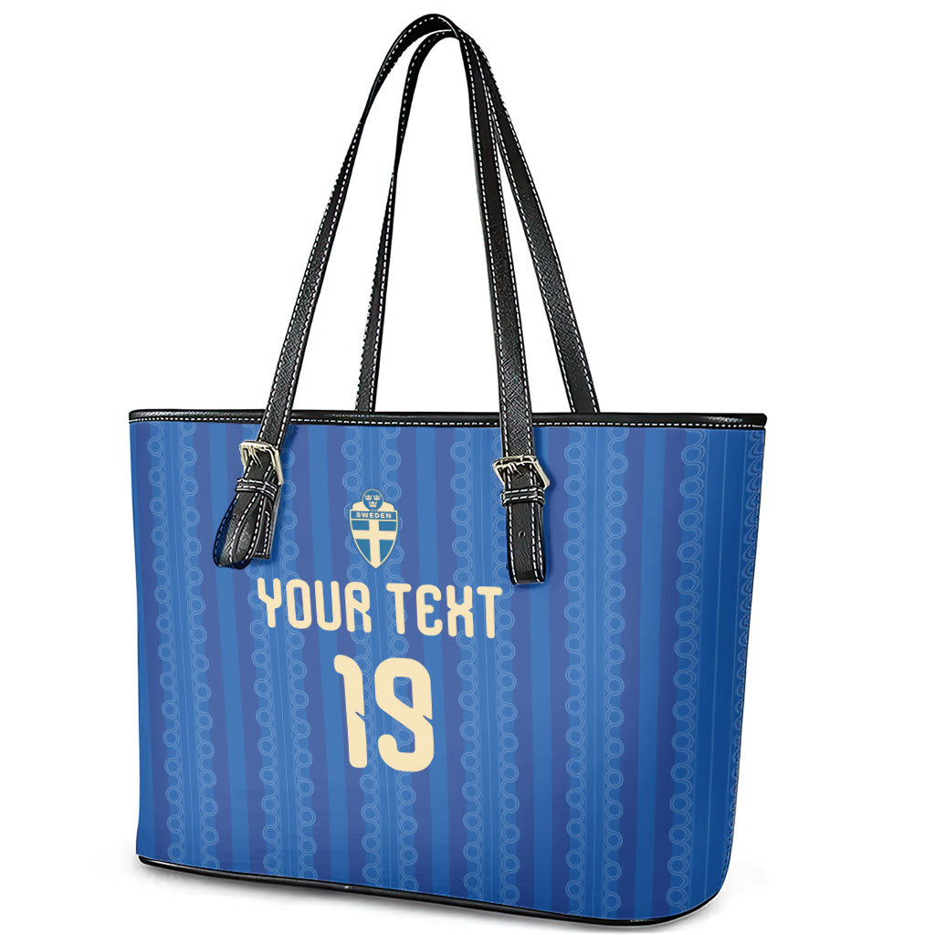 Custom World Football 2026 Sweden Leather Tote Bag Swedish The Blue and Yellow Champions