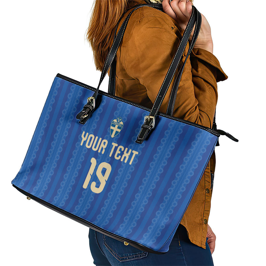 Custom World Football 2026 Sweden Leather Tote Bag Swedish The Blue and Yellow Champions