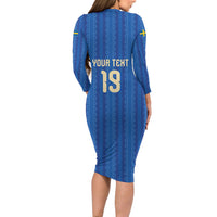Custom World Football 2026 Sweden Long Sleeve Bodycon Dress Swedish The Blue and Yellow Champions