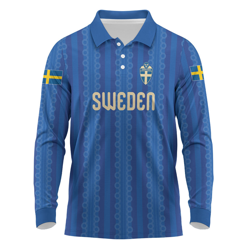 Custom World Football 2026 Sweden Long Sleeve Polo Shirt Swedish The Blue and Yellow Champions