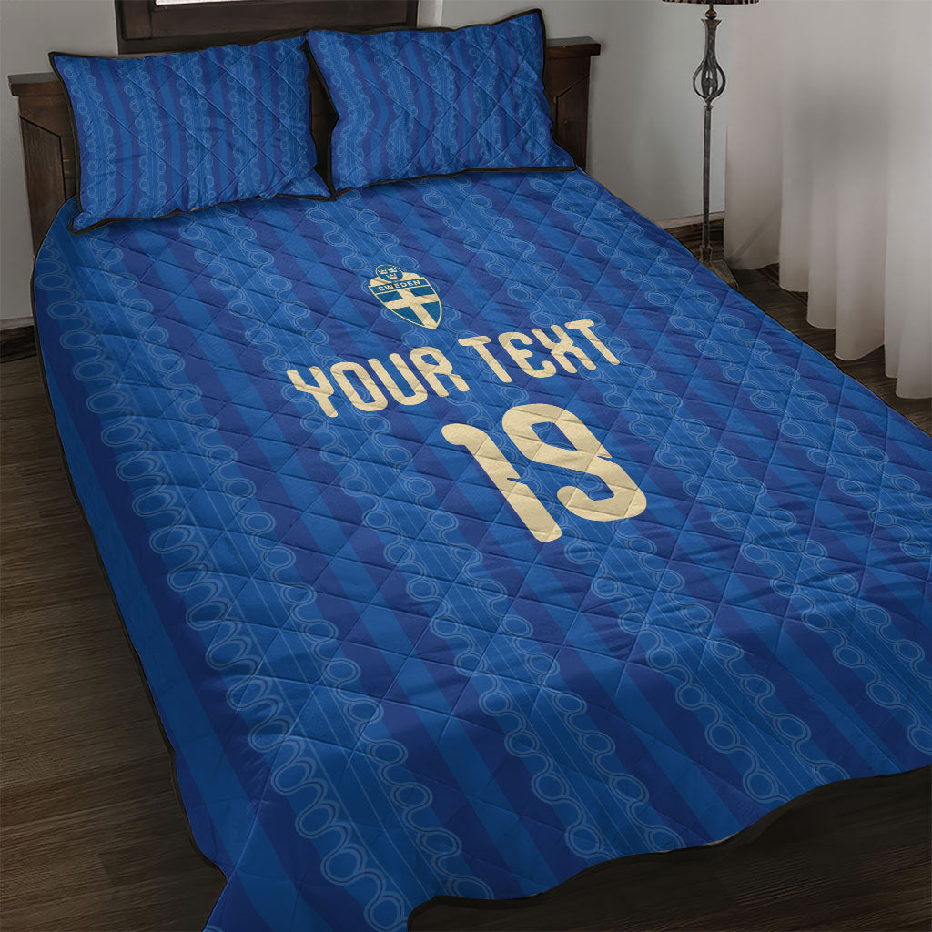 Custom World Football 2026 Sweden Quilt Bed Set Swedish The Blue and Yellow Champions