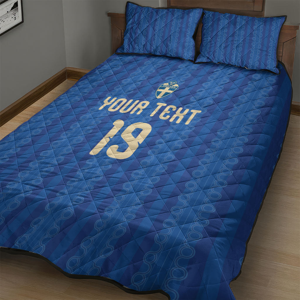 Custom World Football 2026 Sweden Quilt Bed Set Swedish The Blue and Yellow Champions