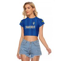 Custom World Football 2026 Sweden Raglan Cropped T Shirt Swedish The Blue and Yellow Champions