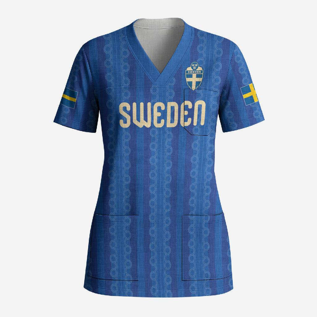 Custom World Football 2026 Sweden Scrub Top Swedish The Blue and Yellow Champions