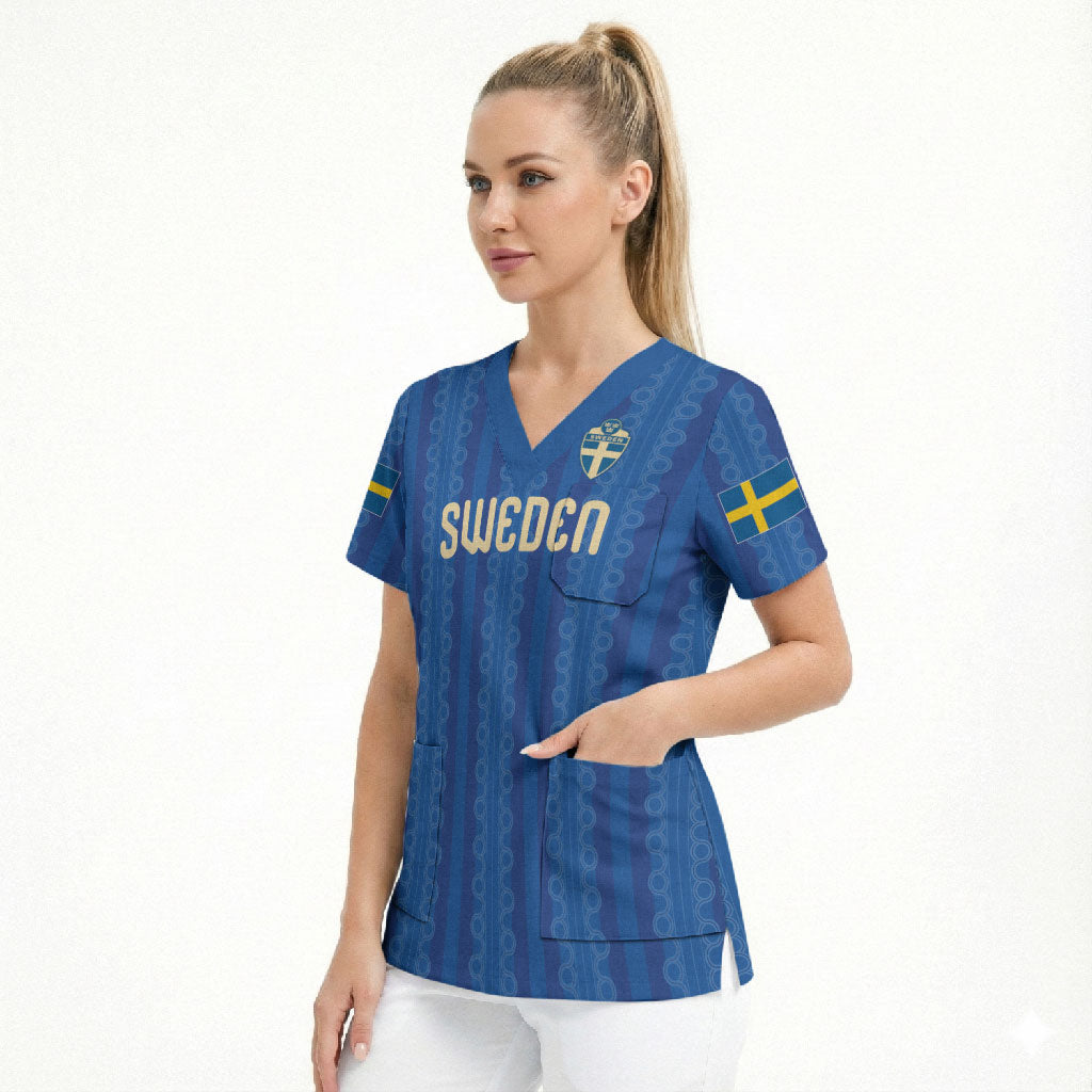 Custom World Football 2026 Sweden Scrub Top Swedish The Blue and Yellow Champions