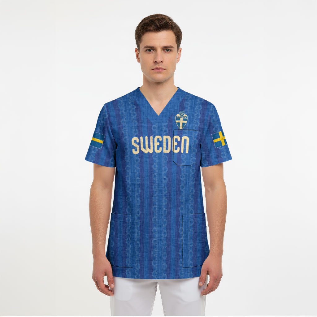 Custom World Football 2026 Sweden Scrub Top Swedish The Blue and Yellow Champions