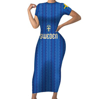 Custom World Football 2026 Sweden Short Sleeve Bodycon Dress Swedish The Blue and Yellow Champions