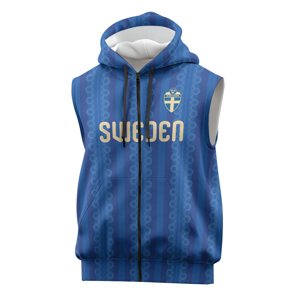 Custom World Football 2026 Sweden Sleeveless Zip Hoodie Swedish The Blue and Yellow Champions