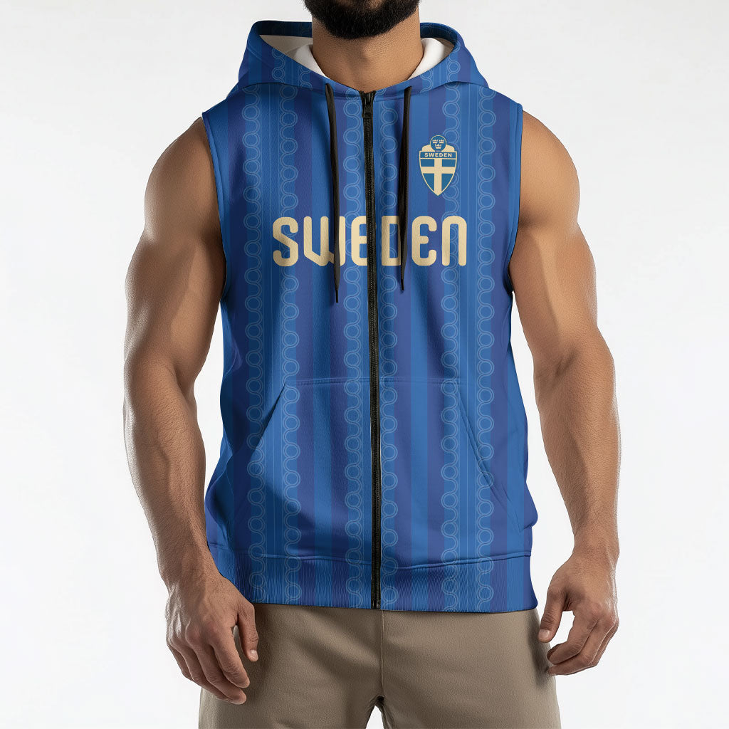 Custom World Football 2026 Sweden Sleeveless Zip Hoodie Swedish The Blue and Yellow Champions