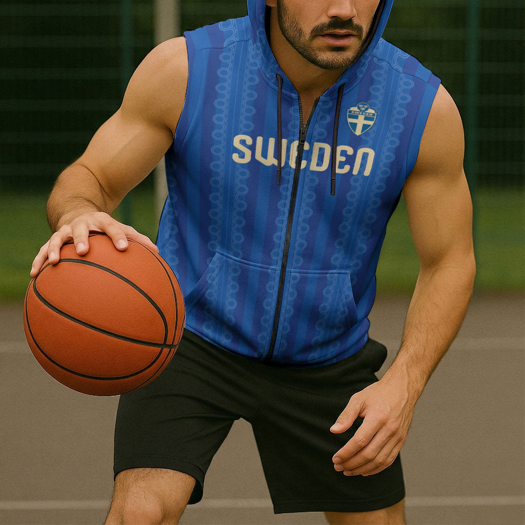Custom World Football 2026 Sweden Sleeveless Zip Hoodie Swedish The Blue and Yellow Champions