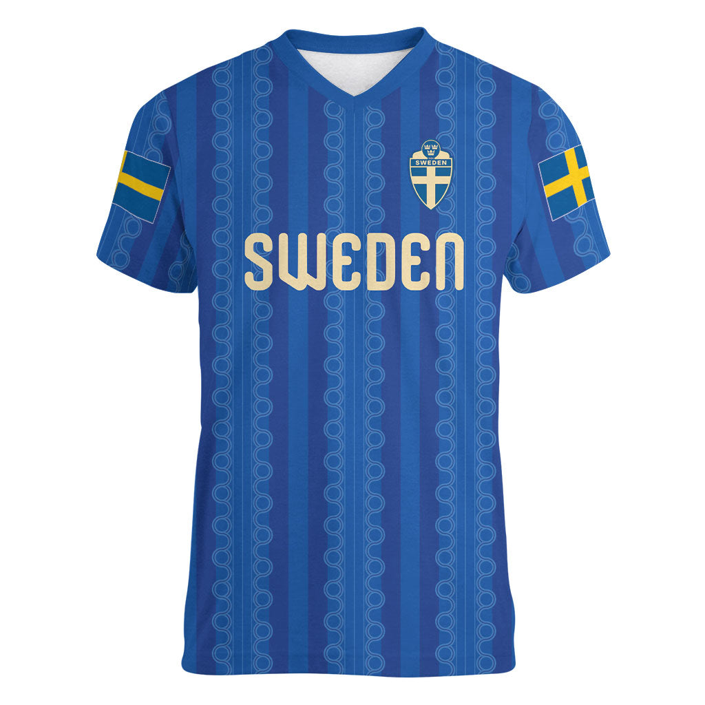 Custom World Football 2026 Sweden Women V-Neck T-Shirt Swedish The Blue and Yellow Champions