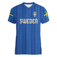 Custom World Football 2026 Sweden Women V-Neck T-Shirt Swedish The Blue and Yellow Champions