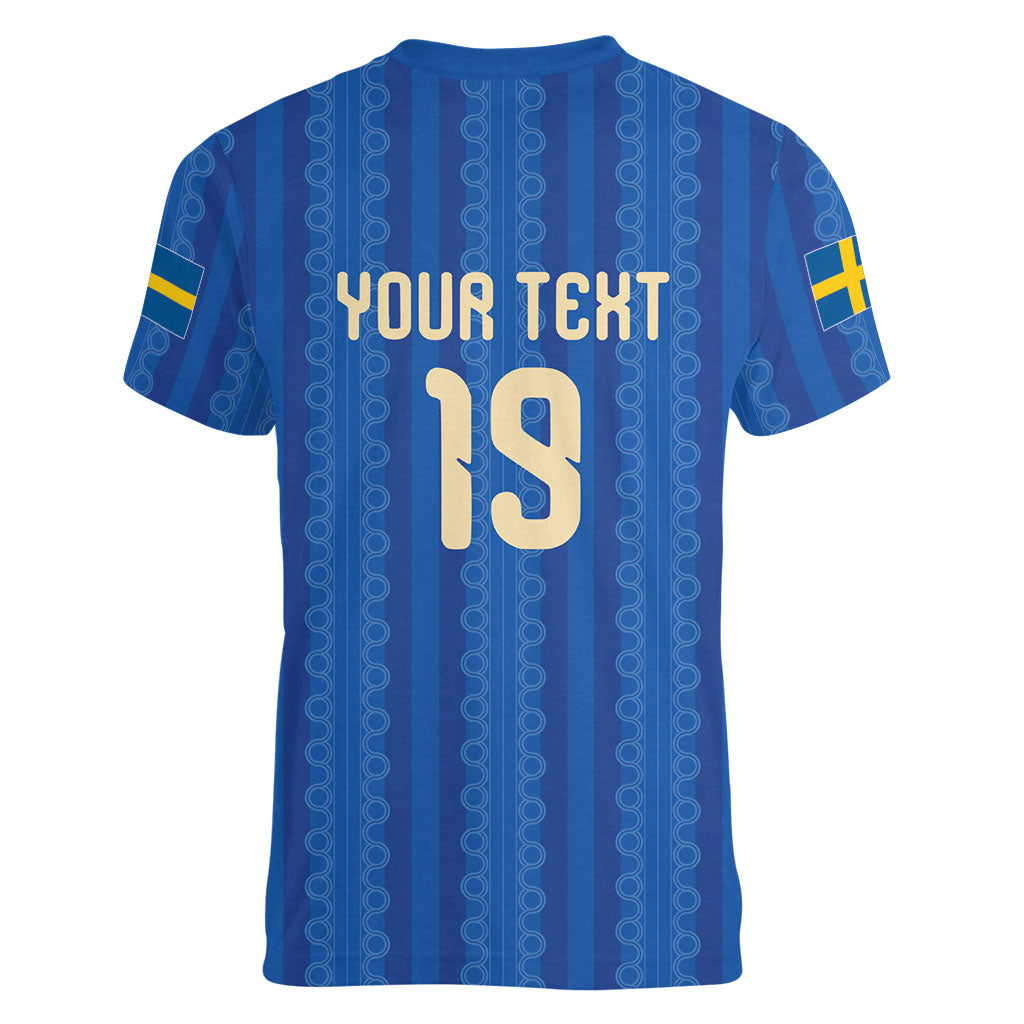Custom World Football 2026 Sweden Women V-Neck T-Shirt Swedish The Blue and Yellow Champions