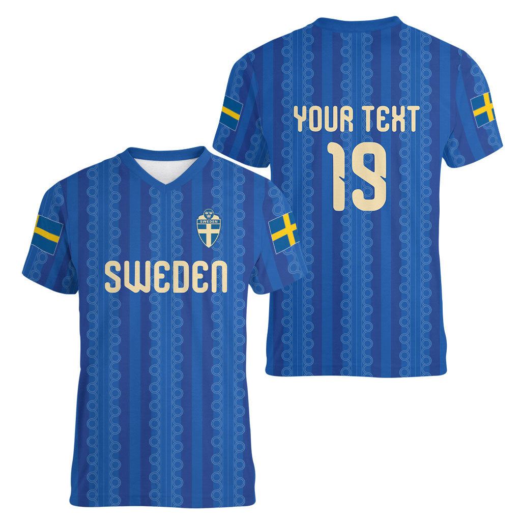 Custom World Football 2026 Sweden Women V-Neck T-Shirt Swedish The Blue and Yellow Champions