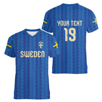 Custom World Football 2026 Sweden Women V-Neck T-Shirt Swedish The Blue and Yellow Champions