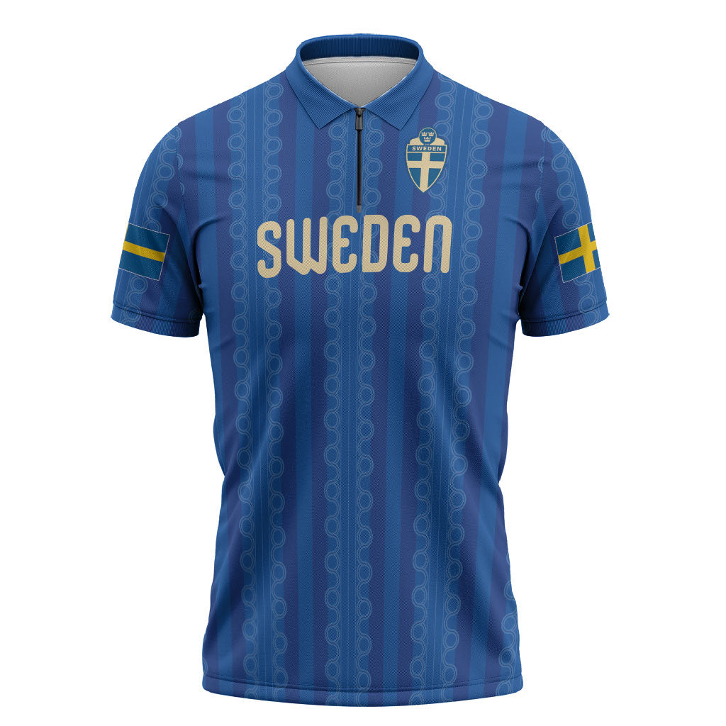 Custom World Football 2026 Sweden Zipper Polo Shirt Swedish The Blue and Yellow Champions