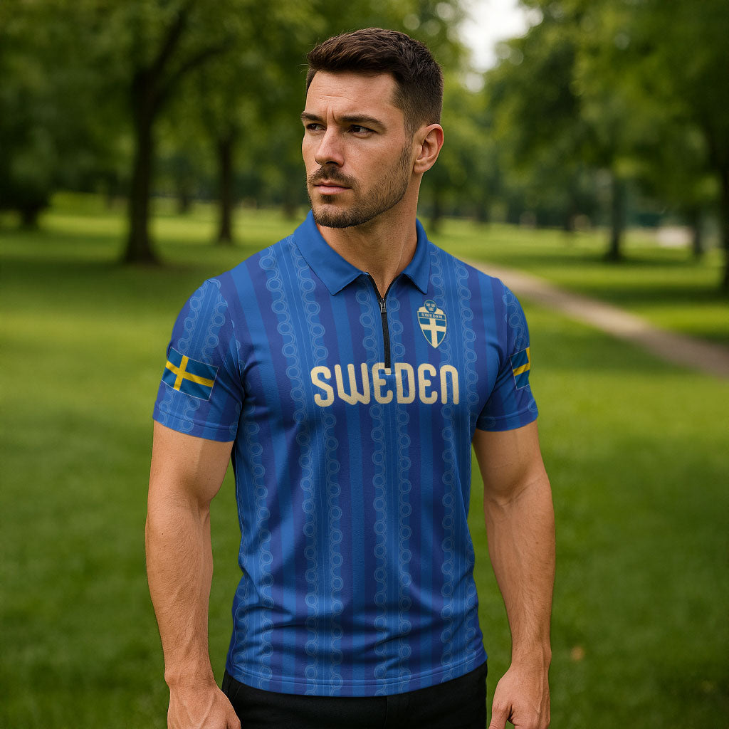 Custom World Football 2026 Sweden Zipper Polo Shirt Swedish The Blue and Yellow Champions