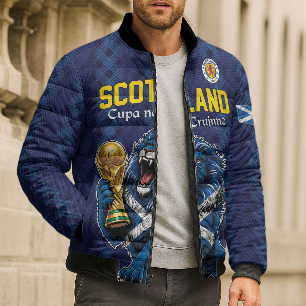 Custom World Football 2026 Scotland Bomber Puffer Jacket Scottish Tartan Cupa na Cruinne Glory