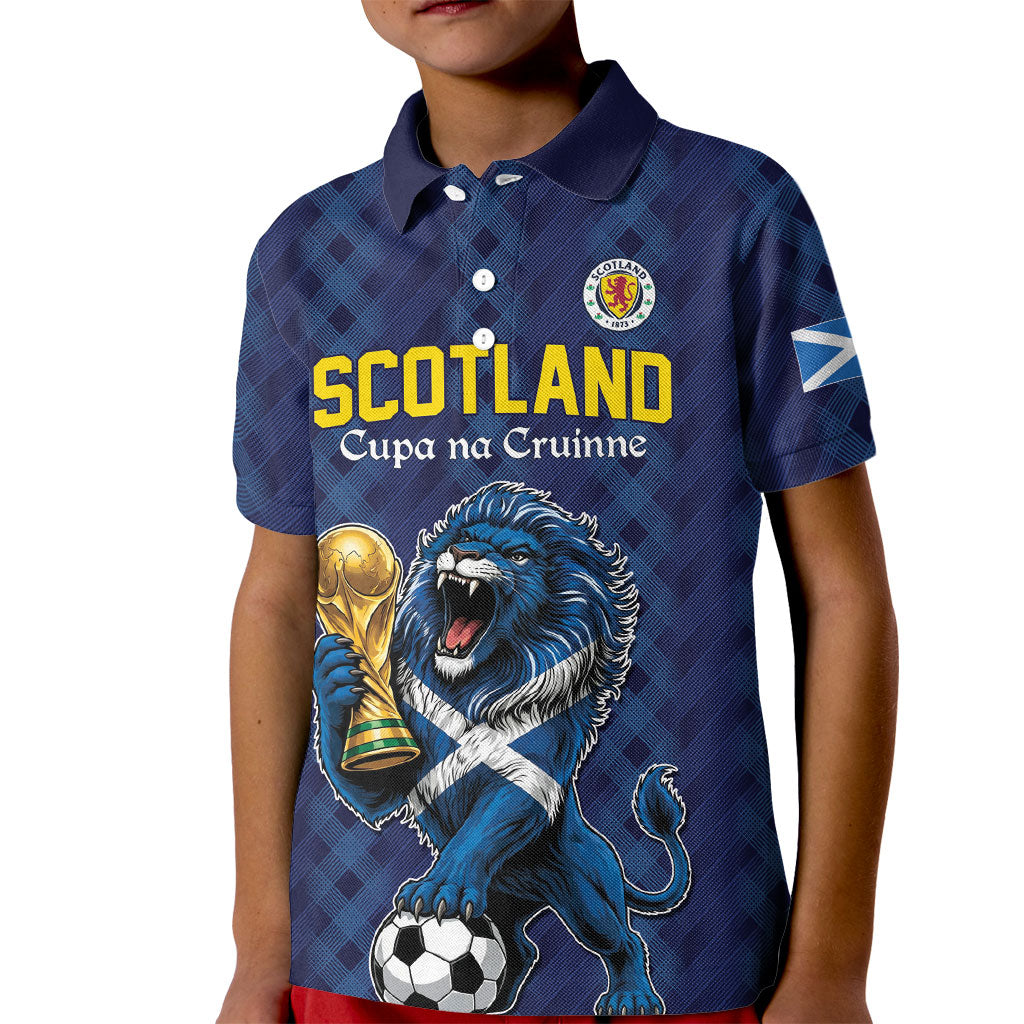 Custom World Football 2026 Scotland Kid Polo Shirt Scottish Tartan Cupa na Cruinne Glory