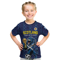 Custom World Football 2026 Scotland Kid T Shirt Scottish Tartan Cupa na Cruinne Glory