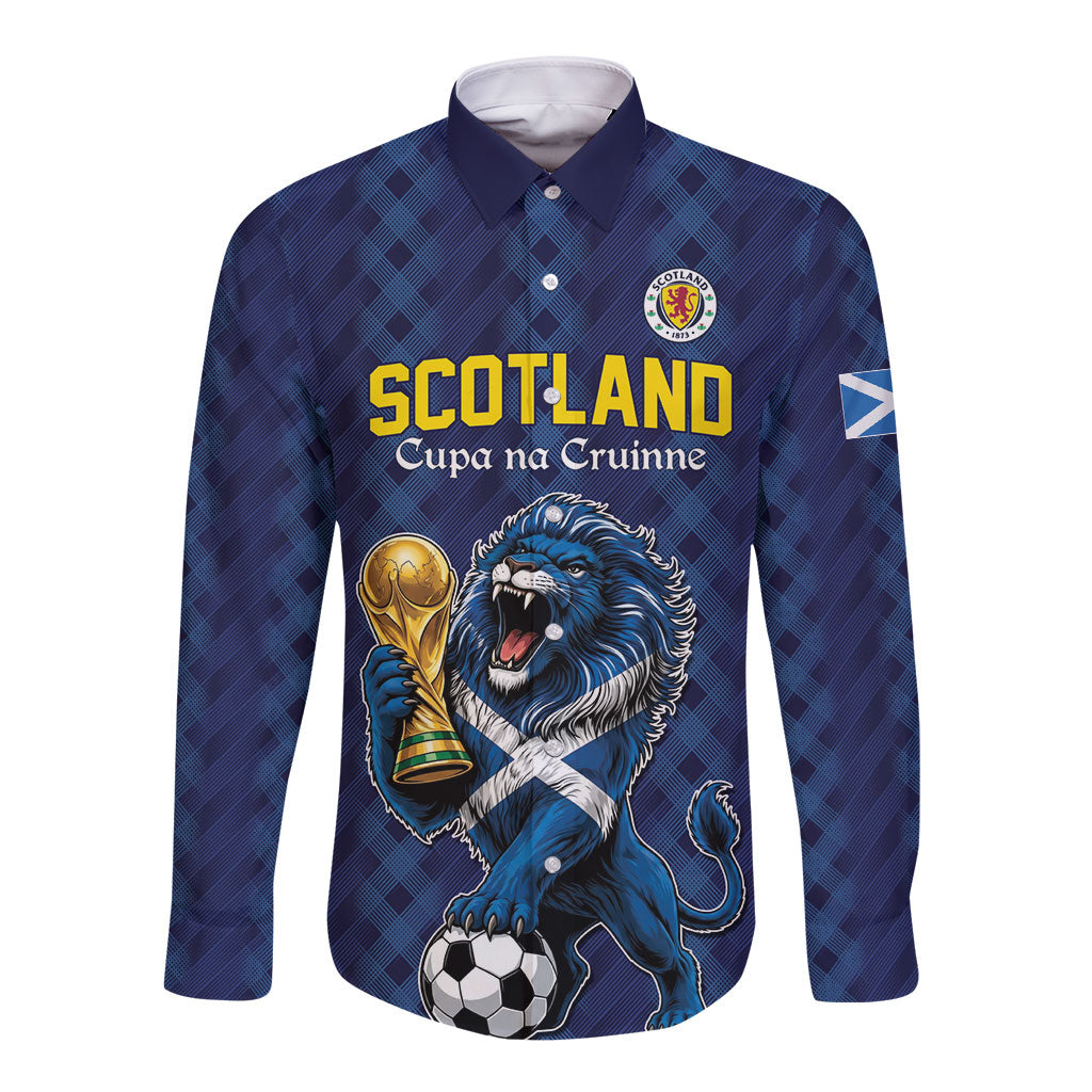 Custom World Football 2026 Scotland Long Sleeve Button Shirt Scottish Tartan Cupa na Cruinne Glory