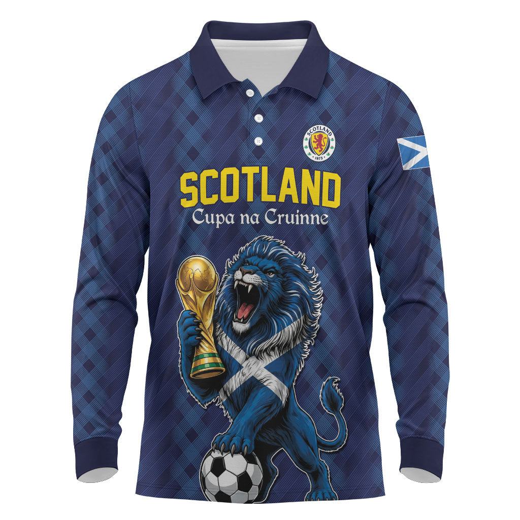 Custom World Football 2026 Scotland Long Sleeve Polo Shirt Scottish Tartan Cupa na Cruinne Glory